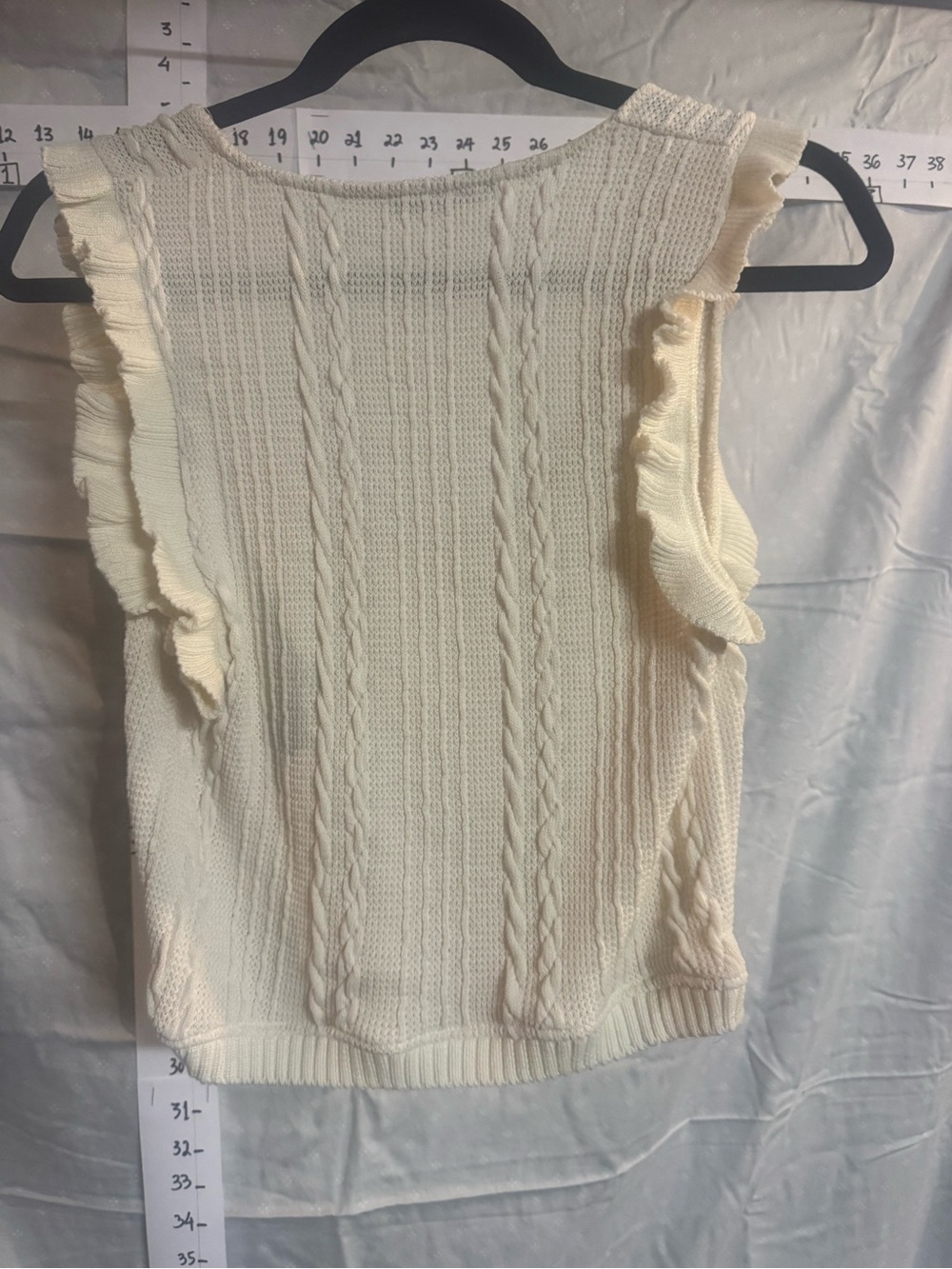 Zara Ivory Cable Knit Ruffle-Shoulder Tank - Picture 2 of 3
